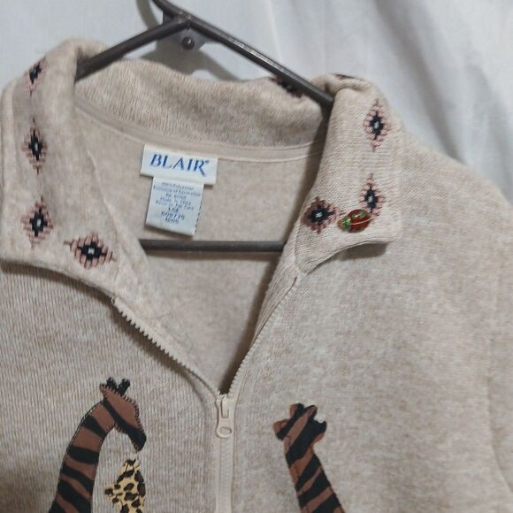 Blair Women's Vest Griaffe Appliques Embroidery Size Large  Cream Knit Zipper - Picture 6 of 10